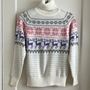 Women's White and Pink Turtleneck Sweater